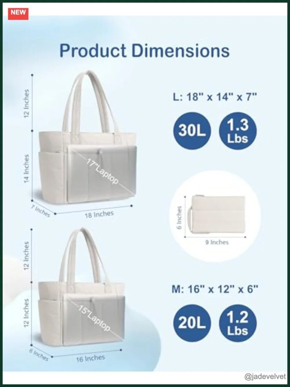 Puffy Tote Bag with Cup Holder & Laptop Compartment, Travel Work Bag